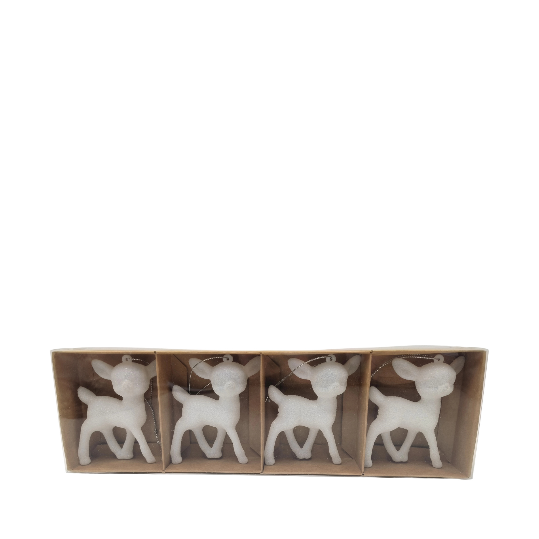 4 Stk. Bambi-Weihnachtskugeln mit Glitzer